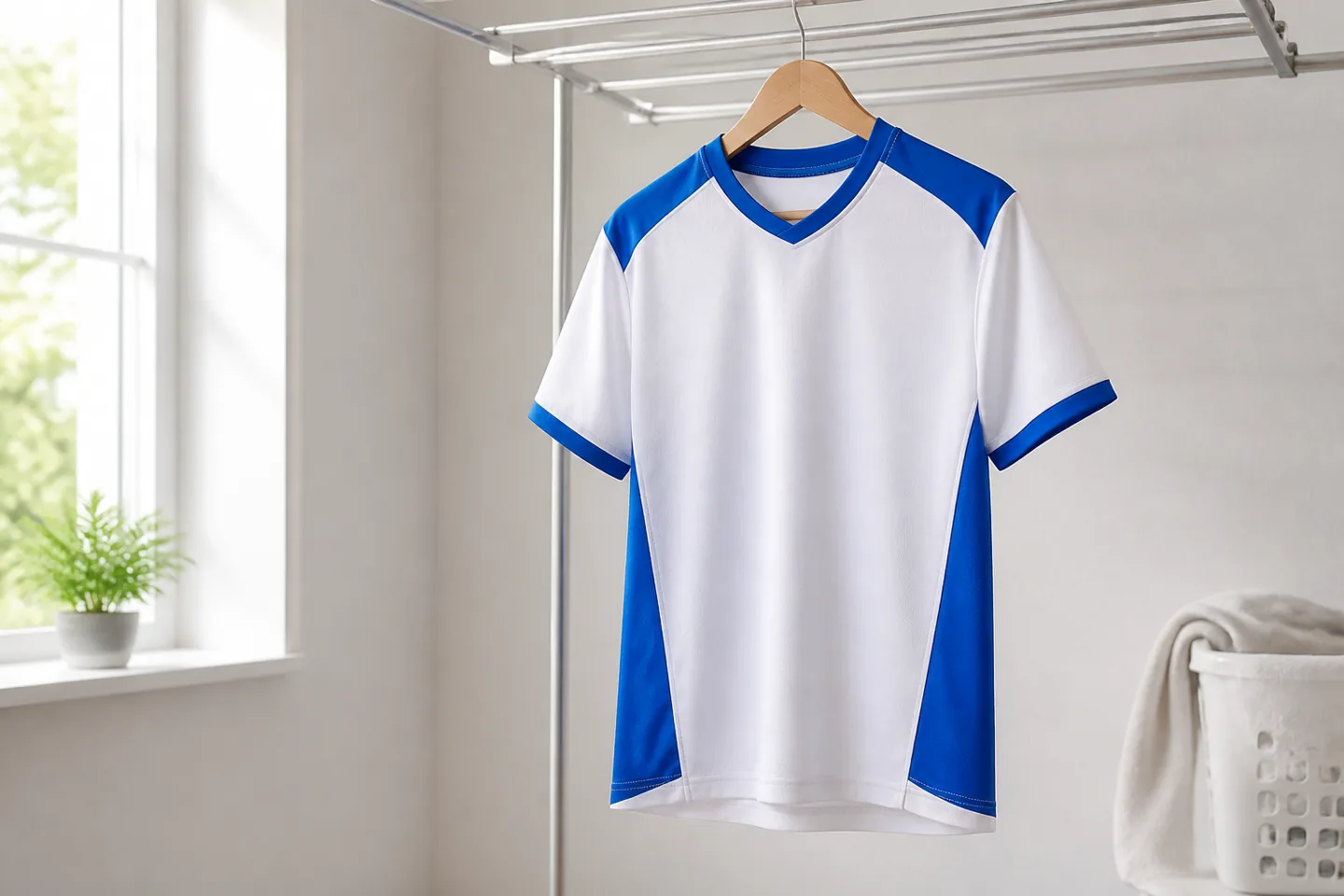 Football jersey air drying after washing.