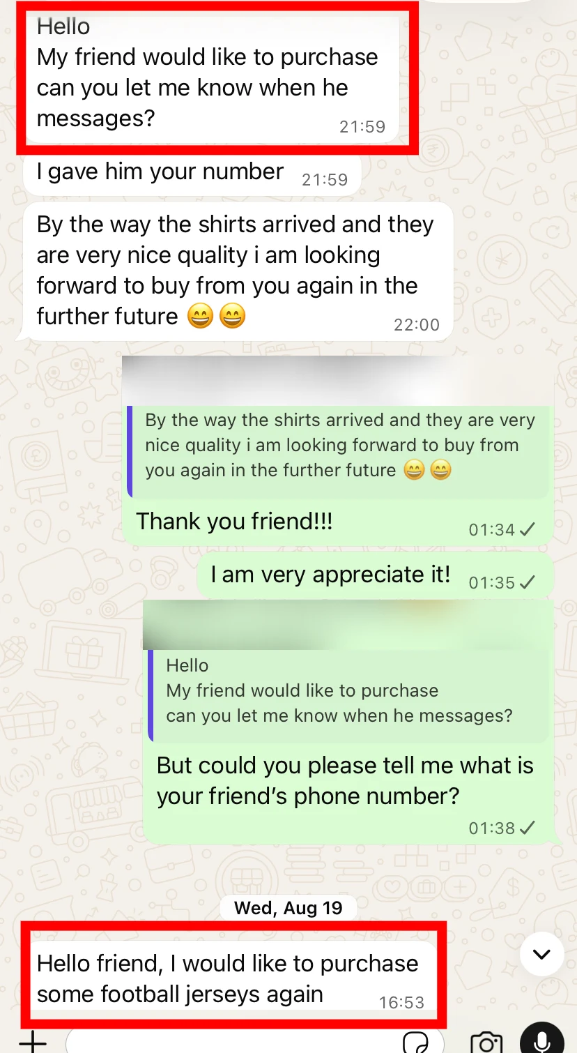 Australian customer conversation praising shirt quality and stating an intention to buy again
